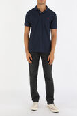 תמונת כל הלוק של Short Sleeve Knit Polo Shirt in Blue